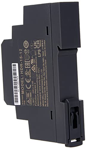 Hutschienen-Netzteil, 15 W, 12 V, 1,25 A; MeanWell HDR-15-12; DIN-Schienen-Transformator.