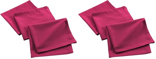 douceur d'intérieur, 3 Serviettes de Table (40 x 40 Cm) Mistral Fuchsia, Coton Recyclé (Lot de 2)