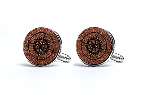 Gemelos de madera para hombre, brújula, gemelos de boda de madera natural, regalo para hombres capitán Cover