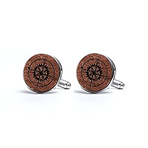 Manchetknopen voor heren, houten kompas, manchetknopen voor bruiloft, paar manchetknopen van natuurlijk hout, cadeau voor mannen kapitein