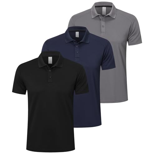 ZENGVEE Mens Polo Shirts Short Sleeve 3 Pack Quick Dry Breathable Lightweight Golf Polo T Shirts Casual Sports Gym Tennis Tops（0428-BGN-L）