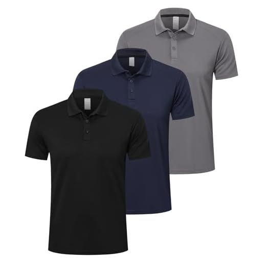 ZENGVEE Mens Polo Shirts Short Sleeve 3 Pack Quick Dry Breathable Lightweight Golf Polo T Shirts Casual Sports Gym Tennis Tops（0428-BGN-M）