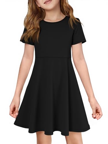 Haloumoning Abito da Ragazza, Manica Corta, Scollo Tondo, Abito Casual,