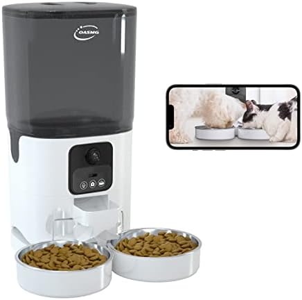 OASMG Automatic Cat Feeders with 1080P FHD Camera for 2 Cats/Dogs/Small Animals Food Dispenser, 5GHz & 2.4GHz WiFi Enabled, 2-Way Audio, Night Vision, Motion & Sound Alerts, 7L Food Hopper