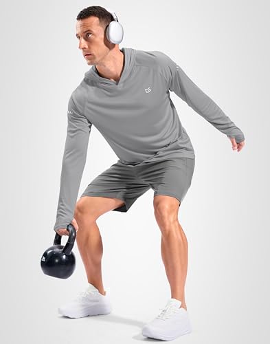 Image of Men's Sun Protection Hoodie Shirts Long Sleeve UPF 50+ Swim Shirts for Men Rash Guard Fishing Shirt Quick Dry