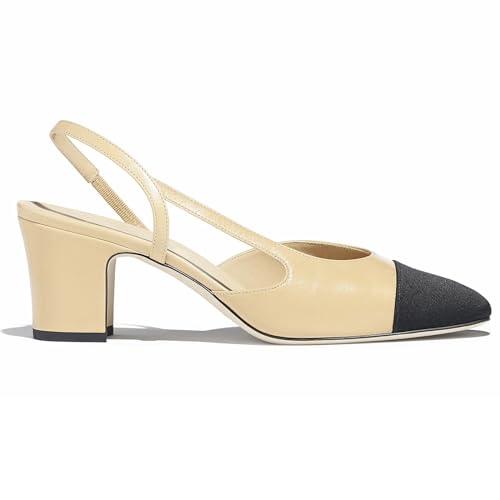 CKSNDLF Women Slingback Pumps Chunky High Heels Splicing Round Toe Comfortable Casual Wedding Shoes for Women Dress Shoes2