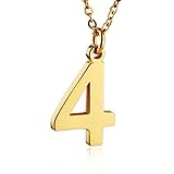 HZMAN Womens Stainless Steel Number 0-9 Charms Pendant Necklace 2 Colors Gold Silve (4 - Gold)