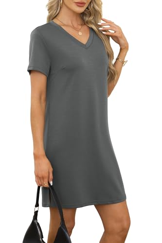 Image of RUMIA Summer Dresses for Women 2026 V-Neck Casual Sundresses T-Shirt Dress