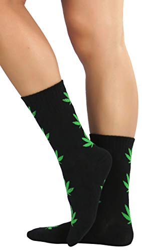 Image of ToBeInStyle Women's Crew Calf Fun Socks Marijuana Weed Leaf Print Novelty Statement Hosiery