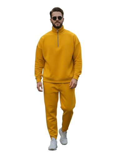 Image of Mack Jonney Solid Half Zipper Track Suit for men | Co-ord Set | Warm Fleece Tracksuit Set | Full Sleeve Sweatshirt