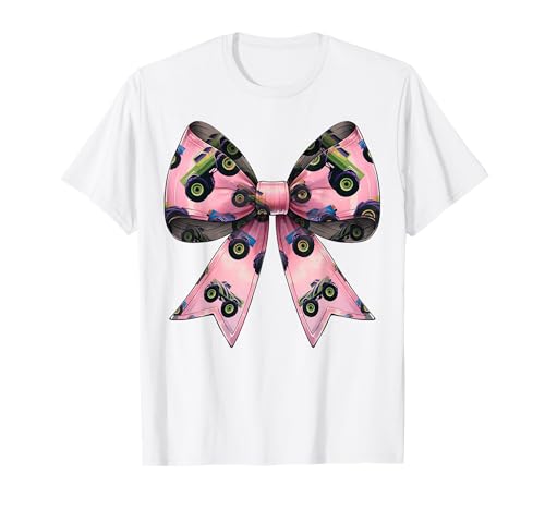Coquette Bow Monster Truck Mothers Day Modello Rosa Mamma Ragazza Maglietta