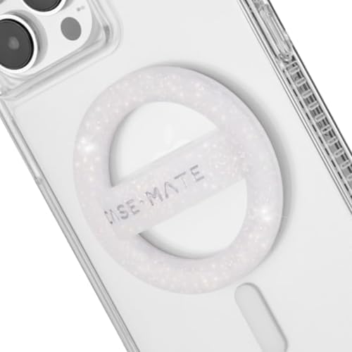 Case-Mate マグネット式スマホグリップ MagSafe Loop Grip - 手に装着可能な着脱式ホルダー - iPhone 17 Pro Max/16 Pro Max/15/14/13/12/Pixel 10 対応、背面用ソフト折りたたみ式MagSafeグリップ - ホワイトスパークル