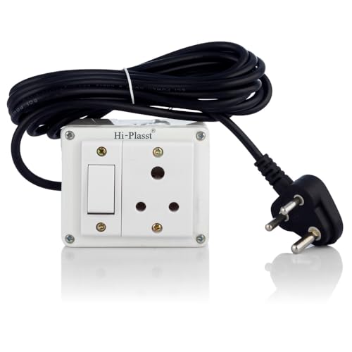 Image of Hi-Plasst 1+1 Pin Extension Board with 1 Switch & 1 Socket, 6A, 4-Yard Long Cord - Wall-Mountable Power Hub for Home, Office, Diwali Lights, Christmas Decor & Kitchen Appliances
