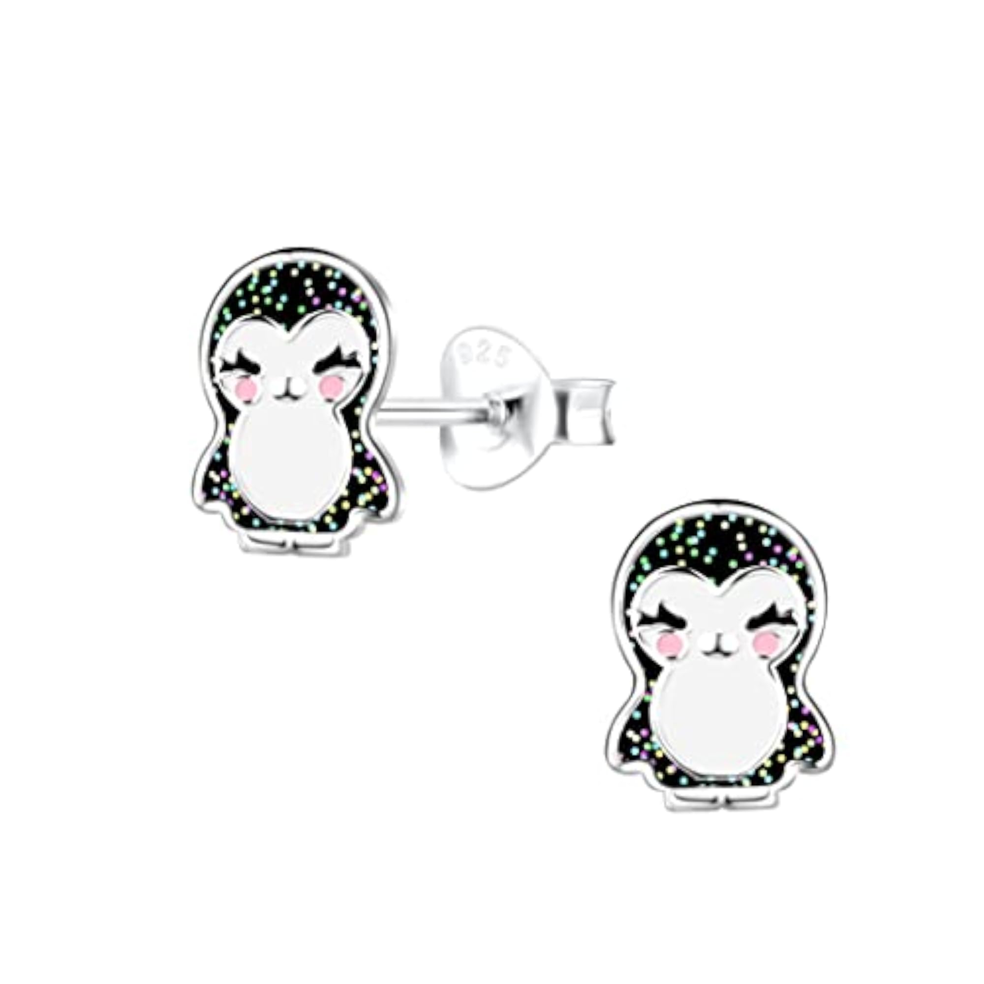925 Sterling Silver Glitery Penguin Stud Earrings for Kids