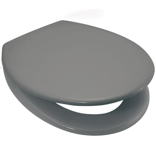 18 Grey Wooden Toilet Seat - Bathroom with Fittings Easy Clean, 18 Inch Heavy Duty Zinc Alloy Chrome Hinges Premium MDF | Easy Clean & Wipe Smooth Surface