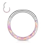 CICIMOTO Opal CZ Nose Ring Septum Hoop, 16G Surgical Steel Cartilage Earring Hoop Hinged Segment Ring Septum Clicker Daith Helix Tragus Conch Piercing Jewelry A-Opal&Pink