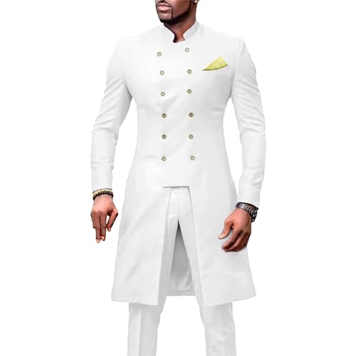 Men's Solid Color African Clothing Suit Jacket and Pants 2 Piece Set Outwear for Wedding