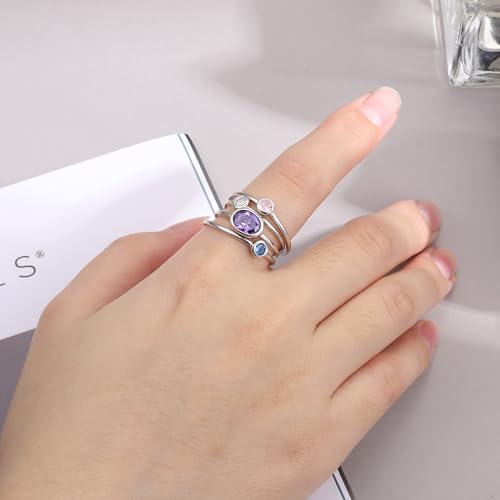 Sariel Simple Birthstone Rings for Women Family Jewelry 925 Sterling Silver Colorful Cubic Zirconia Stackable Promise Ring for Her by Sariel - Used condition - Image 4