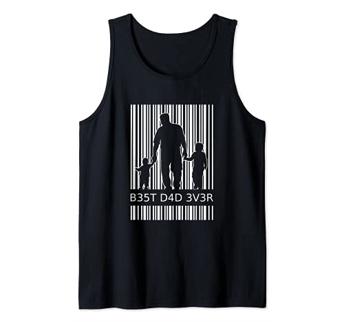 Hombre Best Dad Ever Vater 2 Niños Código de barras Doble Papa Camiseta sin Mangas