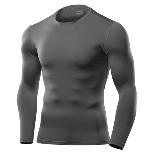 [アルメデス] 接触冷感 コンプレッション インナー メンズ 長袖 クルーネック 丸首 UVカット 吸汗速乾 通気性 伸縮性 スポーツインナー 加圧シャツ AR52 XL グレー