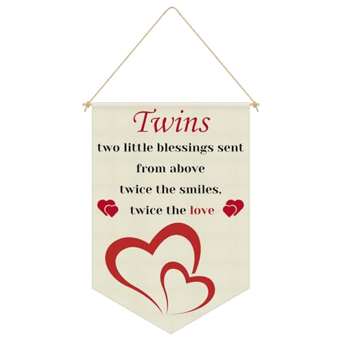 Twin Baby Gifts Twin Room Sign Kids Room Decorhanging Pennant Flag Banner Nursery Wall Sign Decor for Twins Baby Decoration for Newborn Nephew Teen Bedroom Playroom Linen Cotton Flag