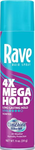 Image of Rave 4X Mega Long-Lasting Firm Hold Scented Hair Spray for Heat Protection, Volume and Shine - ClimaShield for Extra Humidity & Minimizes Frizz