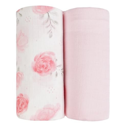 Image of Softan 2 Pack Muslin Swaddle Blankets for Newborn, 36 x 40 inches Muslin Baby Receiving Blankets for Boys and Girls，Baby Newborn Gifts (Rose)