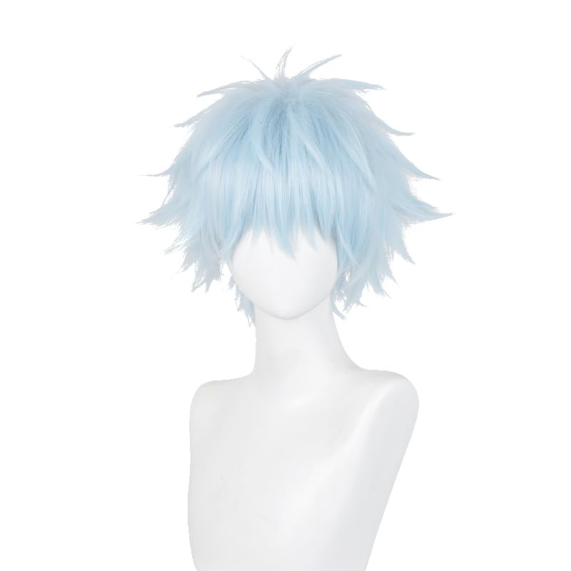 Image of LABEAUTE Light Blue Cosplay Wig Okazaki Shinichi Anime Wig Heat Resistant Synthetic Hair with Wig Cap for Halloween Comic Con Party