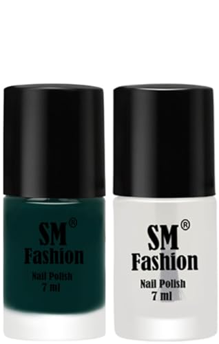 Image of Long Lasting Nail Polish | Nail Paint Combo 7 ml Each) - Set of 2 Dark Green-Top Coat