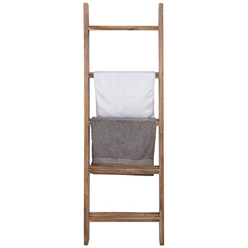 MyGift Wall-Leaning Dark Brown Wood Towel Ladder Rack