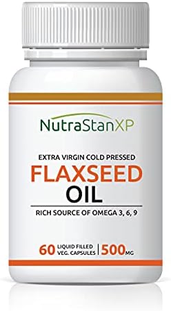 NutrastanXP Flaxseed Oil Veg Omega 3 6 9 Supplement, Extra Virgin Cold Pressed 500 mg - 60 Vegetarian Capsules