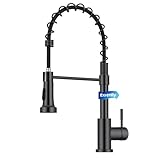 Exrenlly Küchenarmatur, Ausziehbare Commercial Spring Spültischarmatur, Einhebel Hochbogen Wasserhahn Küche​ aus Edelstahl mit 360° Schwenkfunktion und 2 Sprühmodi, Matt Schwarz