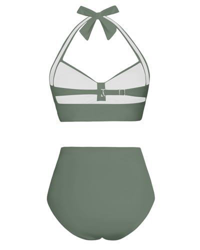 Image of Holipick Women High Waisted Bikini Set Two Piece Swimsuit Tummy Control Bathing Suit Vintage Halter Swimwear