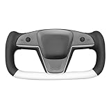 MEWANT Hand Stitched White Leather Steering Wheel Cover Wrap for Tesla Model S 2021-2023 / Model X 2021-2023 Steering Wheel Accessories