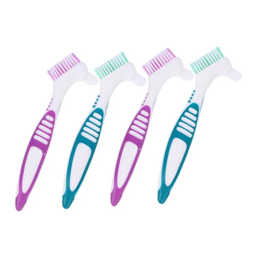 Beaupretty 4pièces Brosse Prothèses Dentaires Double Face Poils Multicouches Brosse Rigide Dentier Avec Poignée Antidérapante Confortable Pour Nettoyage Doux Et Soins Buccaux