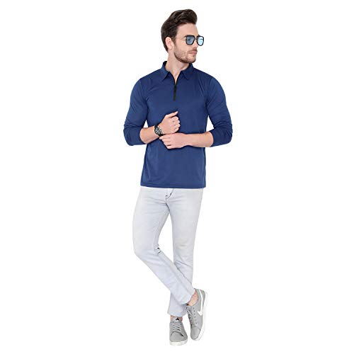 Image of Men's Cotton Blend Full Sleeve Zip Neck Polo T-Shirt (Pack of 1)