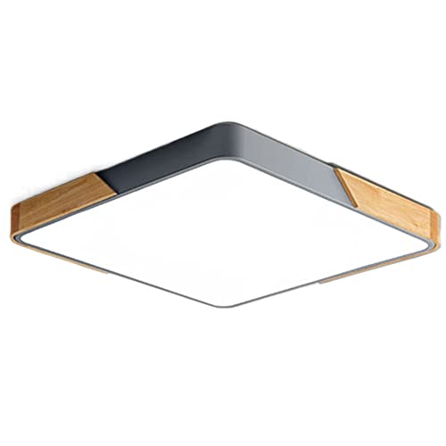 Lustre de plafond gris classique en bois noble et LED rectangulaire