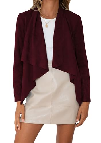 GORIFE Women's Fall Faux Suede Fashion Coat Trendy Casual Ruffled Coats Stylish Warm Open Front Jackets