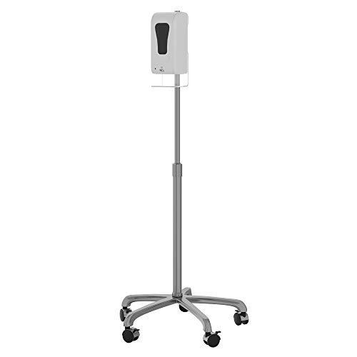 Image of Hand Sanitizer Station - CTA Heavy-Duty Height-Adjusting Mobile Floor Stand with 5 Swivel Casters and Automatic Soap and Hand Sanitizer Dispenser (SAN-HFSD) - Silver