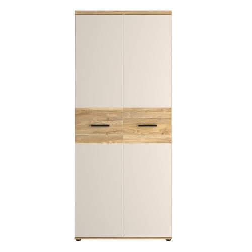 Forte Winnie Kleiderschrank 80, moderner Kleiderschrank mit Drehtüren, 2-türig, Kinder-/Jugendzimmer, Holzwerkstoff, Mauvella Eiche|Kaschmir|Beige, 79,9 cm breit x 189 cm hoch x 52,7 cm tief