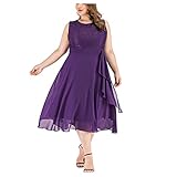 Abendkleid Damen Für Mollige Abendkleider Elegant Für Hochzeit Festliches Kleid Spitze Vokuhila Kleider Frauen Große Größen Ärmellos A Linie Cocktailkleid Hochzeitsgast Sommer Partykleid Midi