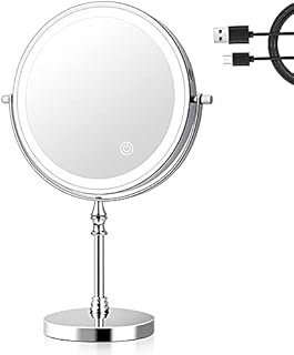 UUCOLOR Makeup Mirror with Lights USB Rechargeable 8 Inch 3 Color Lights Two Sided 1X/10X Magnification LED Vanity Mirror Touch Control Intelligent Shutdown 360°Rotation Light up Mirror Chrome Finish