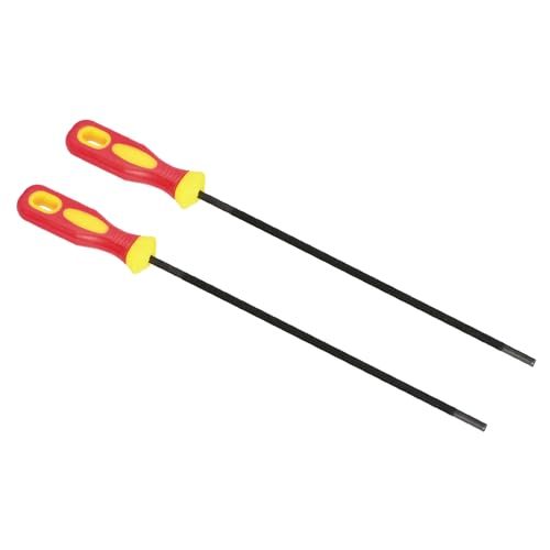 PATIKIL Motosierra Cadena Afilado Lima, 2 Paquete 3/16 (4,8mm) Redonda Cadena Sierra Afilador Lima con Plástico Mango para Motosierra, Rojo Amarillo