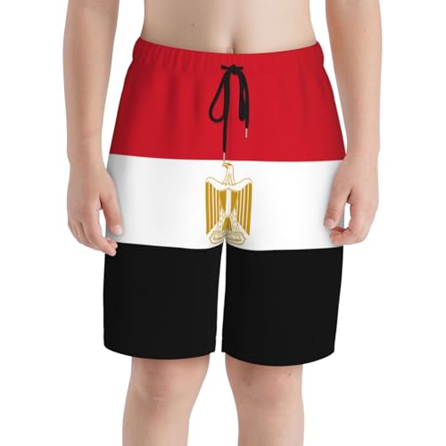 Egyptian Flag Youth Beach Pants, Soft and Breathable, with Drawstring Waist, Suitable for Sports and Leisure.3