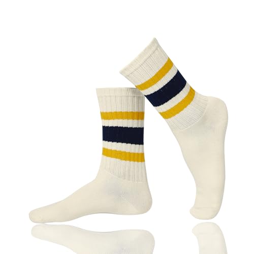 Image of Zando Novelty Striped Retro Vintage Casual Crew Socks for Women - Cotton Sporty Calf Socks