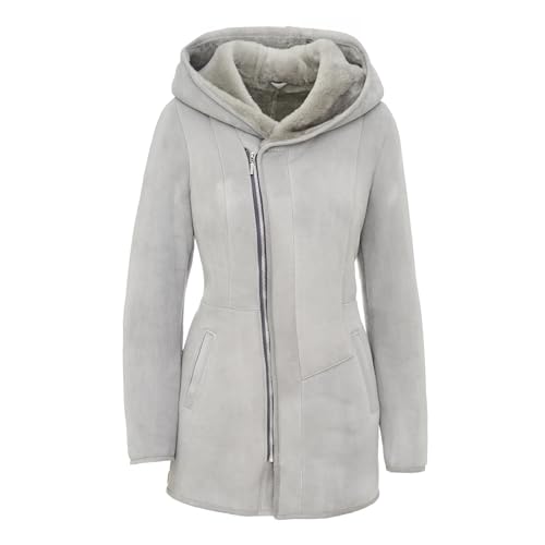 Graue Lammfelljacke für Damen, 100 % echtes Lammfell, weich und warm, maßgeschneiderte Passform, Lederjacke für kaltes Wetter, grau, M
