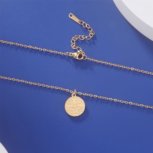 EUEAVAN Jerusalem Crusaders Cross Pendant Necklace Jerusalem Medallion Disc Greek Religious Medieval Jewelry Baptism Gift Women Men4