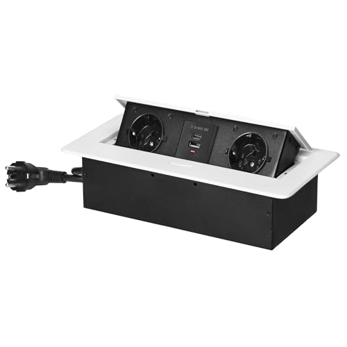 Miratic Regleta Enchufes- Enchufe Multiple con Borde Plano Fresado Regletas Enchufes con Cargador USB 2 2P+Z (Schuko) 2x USB (typ A+C; 3,6A) - con cable de 1,5 m