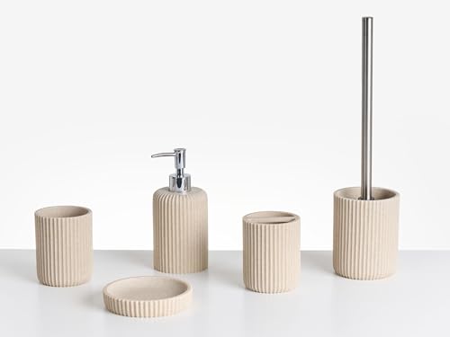 Badaccessoires Set 5-teilig Kunstharz Hellbeige Rillenoptik Bad-Zubehör Camana Badaccessoires Set 5-teilig Kunstharz Hellbeige Rillenoptik Bad-Zubehör Camana