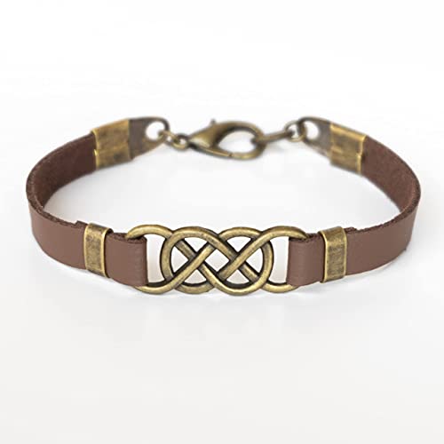 Men's Brown Bracelet, Vegan Faux Leather & Brass Infinity Celtic Knot Pendant Bracelet, Unique Handmade Tribal Boho Jewelry For Guys By Magoo #TOP3